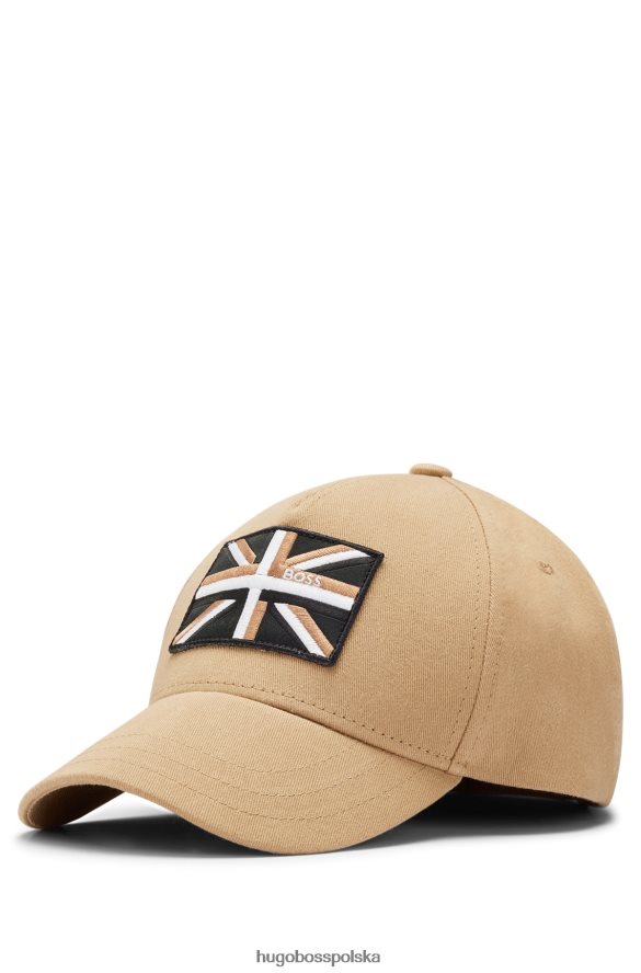 Hugo Boss beżowa czapka o splocie diagonalnym z logo Union Jack Hugo beżowy R0X0H65315