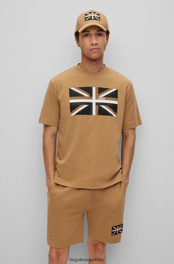 Hugo Boss beżowa czapka o splocie diagonalnym z logo Union Jack Hugo beżowy R0X0H65315