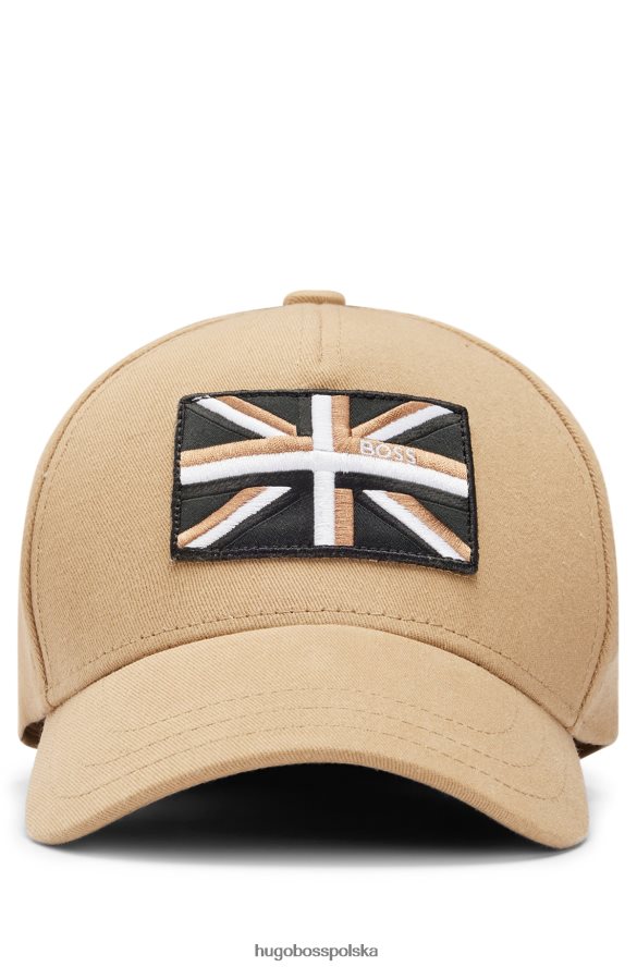 Hugo Boss beżowa czapka o splocie diagonalnym z logo Union Jack Hugo beżowy R0X0H65315