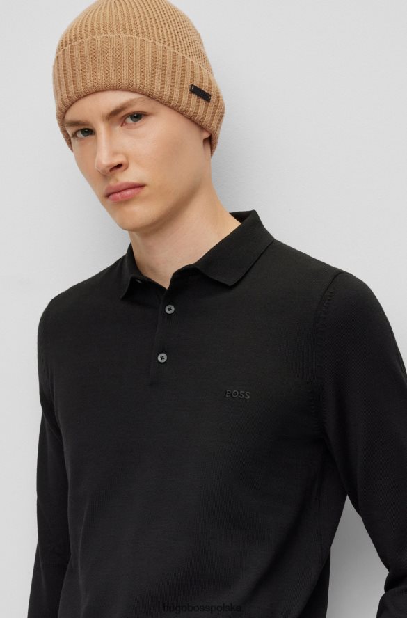 Hugo Boss beżowa czapka typu beanie hugo z dziewiczej wełny z naszywką z logo ze sztucznej skóry beżowy R0X0H65342