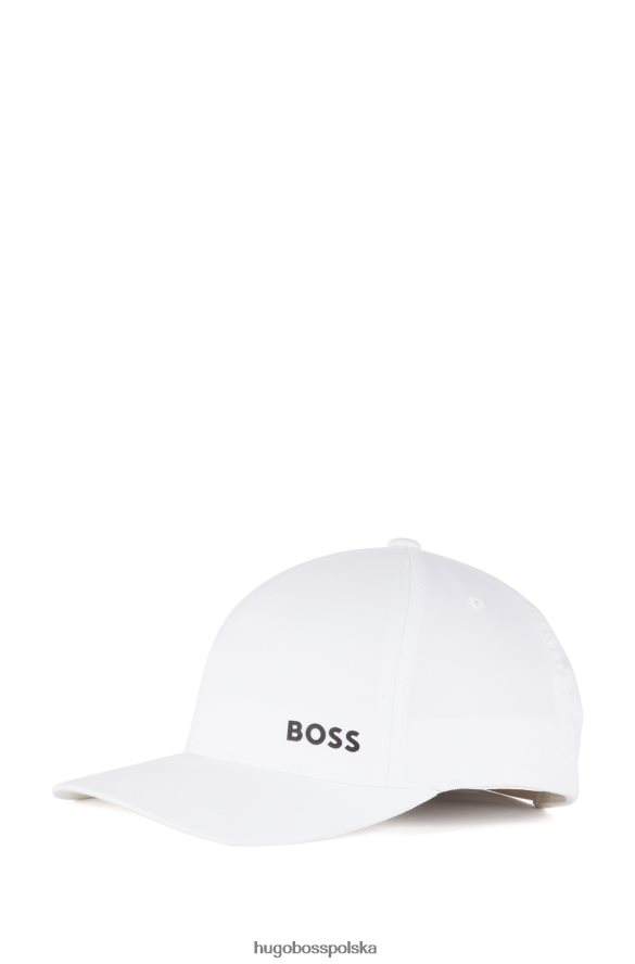 Hugo Boss biała czapka z materiału pochodzącego z recyklingu, z kontrastowym logo i metalowym zapięciem hugo biały R0X0H65380