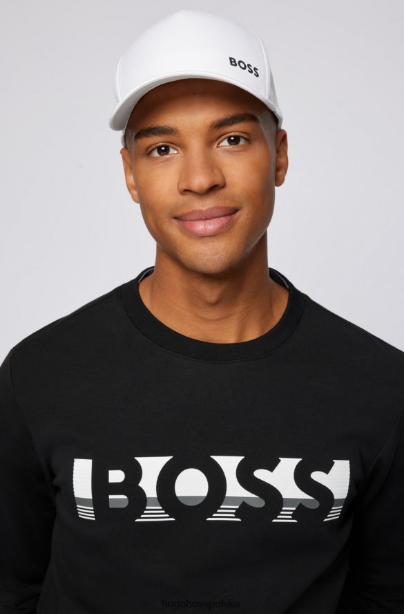 Hugo Boss biała czapka z materiału pochodzącego z recyklingu, z kontrastowym logo i metalowym zapięciem hugo biały R0X0H65380