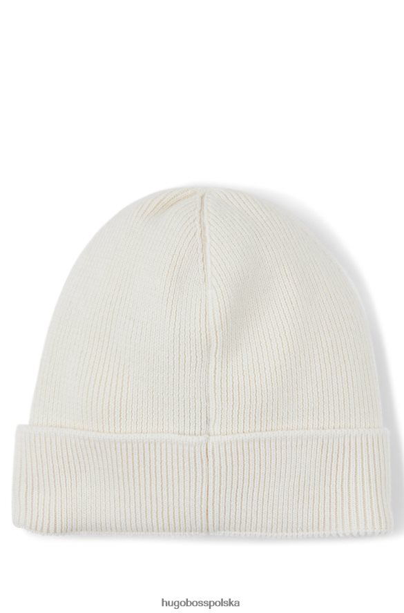 Hugo Boss biała prążkowana czapka typu beanie z silikonową naszywką z logo hugo biały R0X0H65713