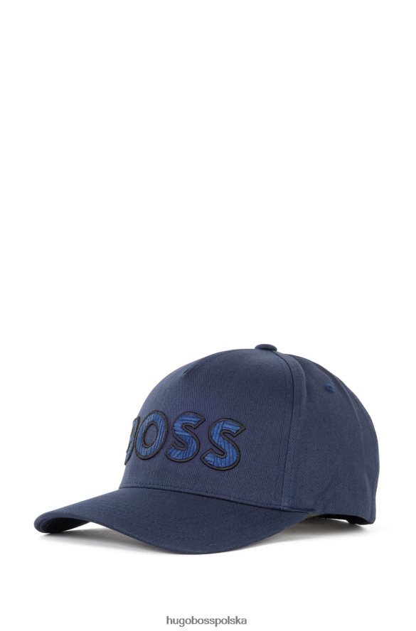 Hugo Boss ciemnoniebieska czapka Hugo z bawełnianym diagonalem i grafiką z logo ciemny niebieski R0X0H65402