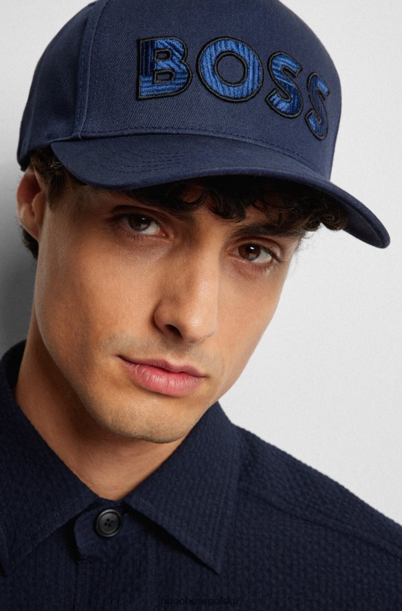 Hugo Boss ciemnoniebieska czapka Hugo z bawełnianym diagonalem i grafiką z logo ciemny niebieski R0X0H65402