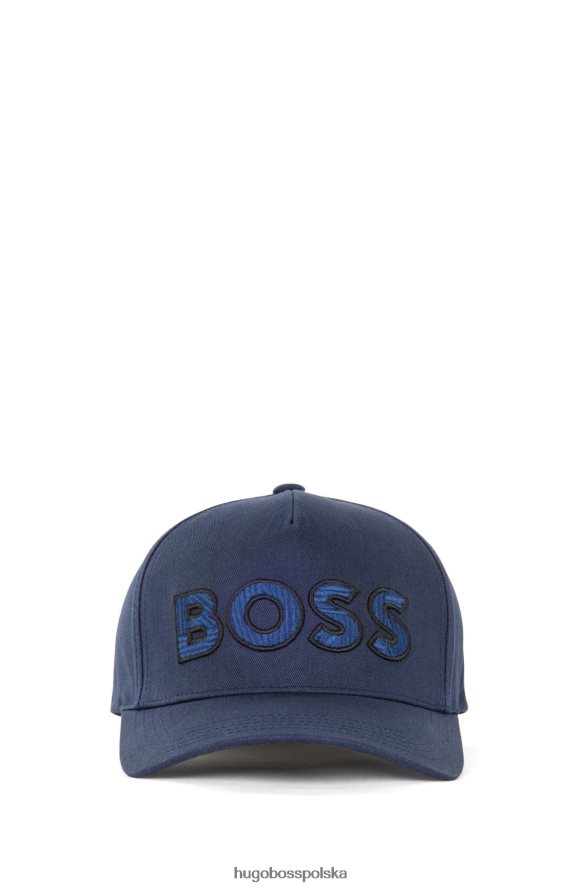 Hugo Boss ciemnoniebieska czapka Hugo z bawełnianym diagonalem i grafiką z logo ciemny niebieski R0X0H65402