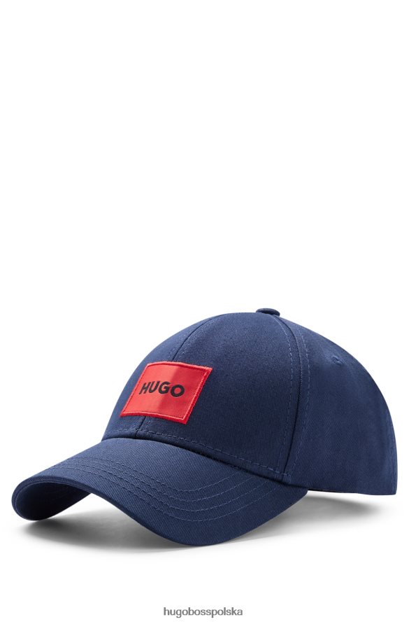 Hugo Boss ciemnoniebieska czapka hugo z bawełnianego diagonalu z czerwoną metką z logo ciemny niebieski R0X0H65066