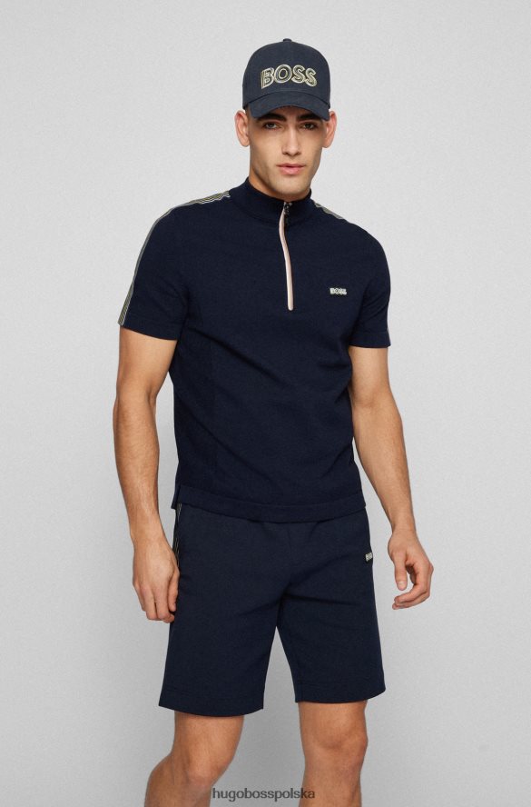 Hugo Boss ciemnoniebieska czapka hugo z bawełnianego diagonalu z grafiką z logo ciemny niebieski R0X0H65072