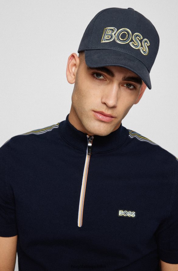 Hugo Boss ciemnoniebieska czapka hugo z bawełnianego diagonalu z grafiką z logo ciemny niebieski R0X0H65072