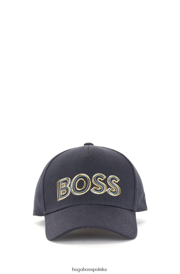 Hugo Boss ciemnoniebieska czapka hugo z bawełnianego diagonalu z grafiką z logo ciemny niebieski R0X0H65072