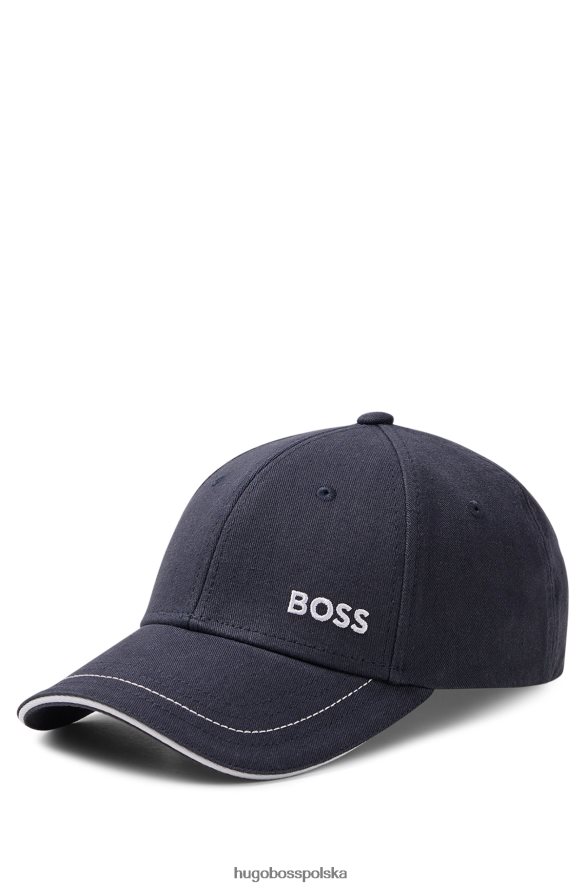 Hugo Boss ciemnoniebieska czapka z bawełnianego diagonalu z kontrastowym logo hugo ciemny niebieski R0X0H65603
