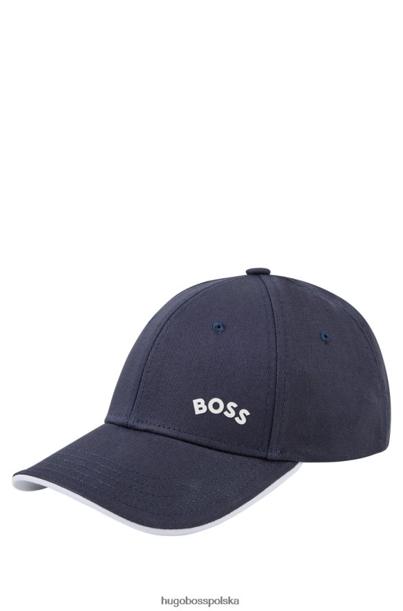 Hugo Boss ciemnoniebieska czapka z bawełnianego diagonalu, z kontrastowym logo i daszkiem hugo ciemny niebieski R0X0H65188