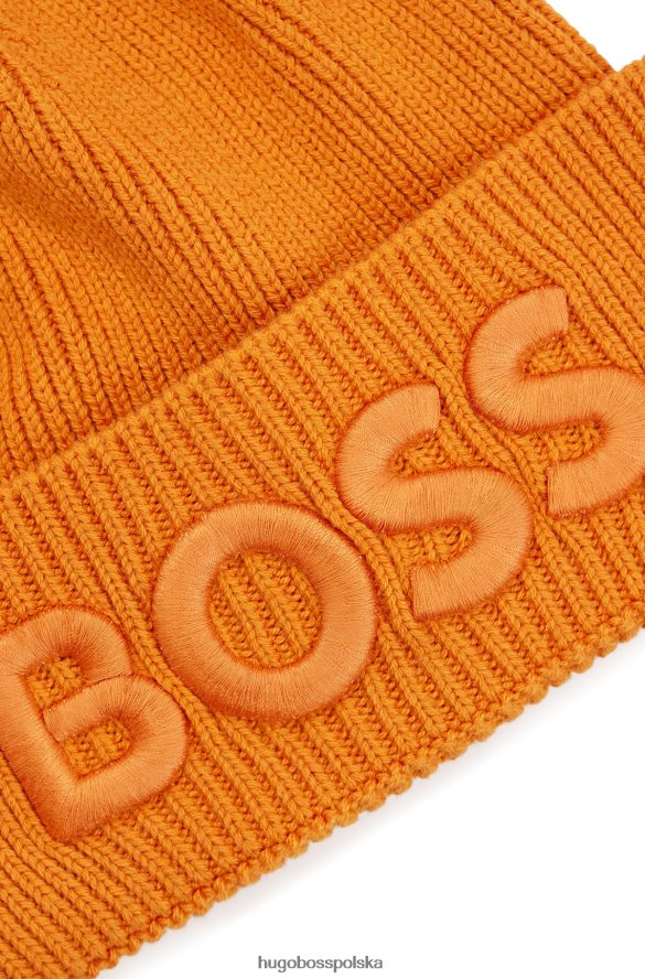 Hugo Boss ciemnopomarańczowa czapka typu beanie z mieszanki bawełny z haftowanym logo 3D hugo ciemna pomarańcza R0X0H65131