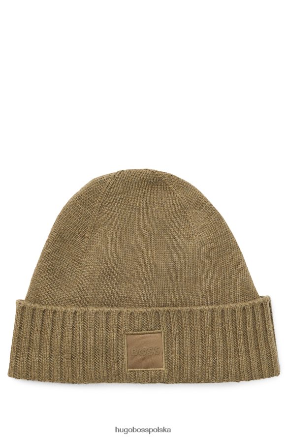 Hugo Boss ciemnozielona, ​​dzianinowa czapka typu beanie z tkanym logo hugo ciemnozielony R0X0H65113