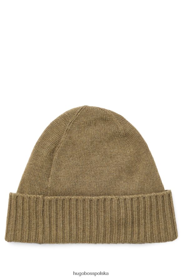 Hugo Boss ciemnozielona, ​​dzianinowa czapka typu beanie z tkanym logo hugo ciemnozielony R0X0H65113
