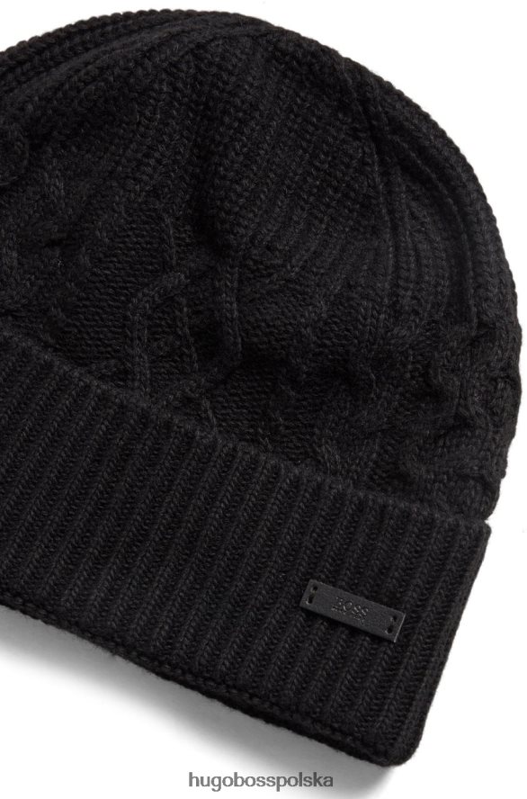 Hugo Boss czapka o splocie warkoczowym Nespolino 50455715 czarna czarny/niebieski/ecru R0X0H6565