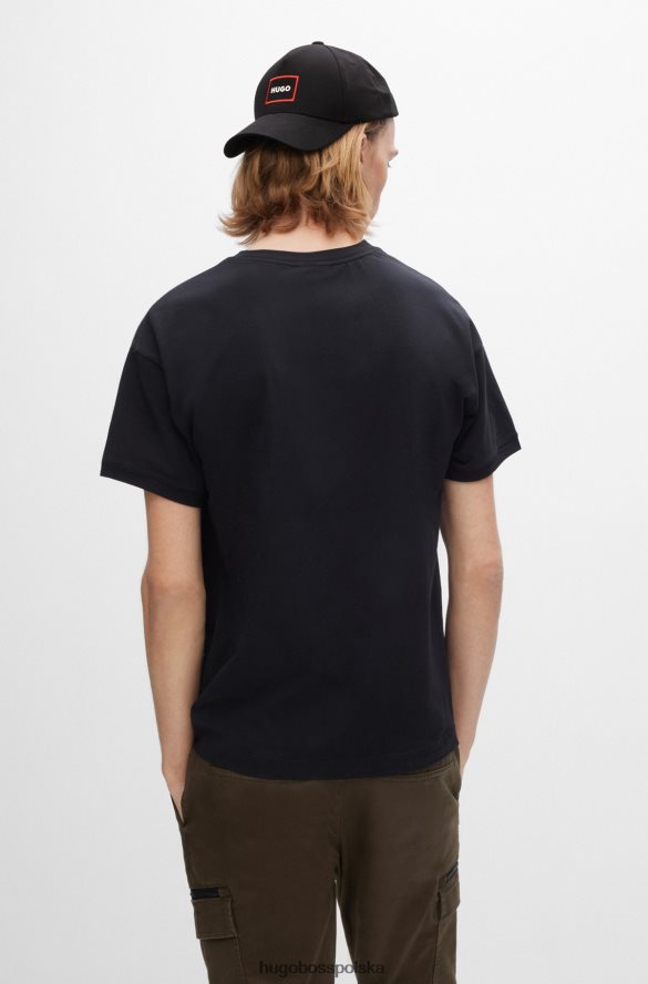 Hugo Boss czarna czapka Hugo z bawełnianym diagonalem i logo w czerwonej ramce czarny R0X0H65540