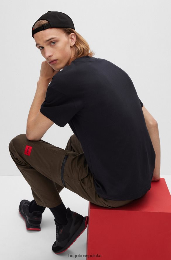 Hugo Boss czarna czapka Hugo z bawełnianym diagonalem i logo w czerwonej ramce czarny R0X0H65540