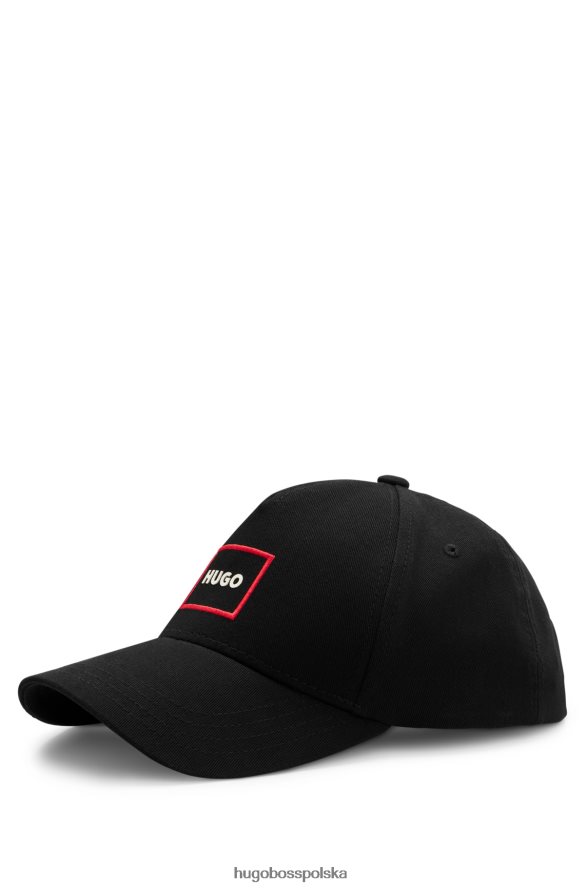 Hugo Boss czarna czapka Hugo z bawełnianym diagonalem i logo w czerwonej ramce czarny R0X0H65540