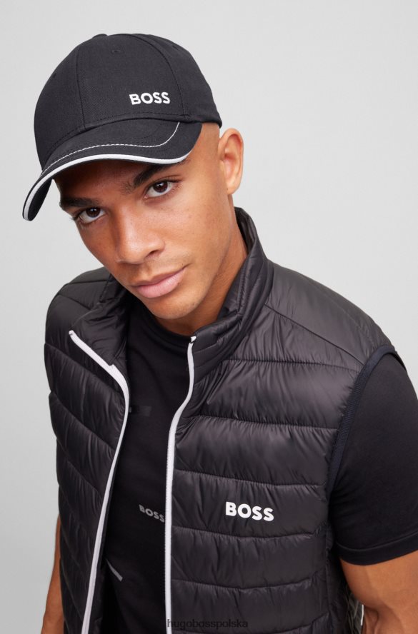 Hugo Boss czarna czapka hugo o diagonalnym splocie bawełnianym z kontrastowym logo czarny R0X0H65605