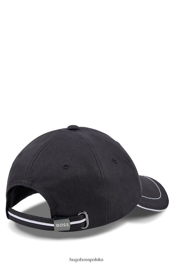 Hugo Boss czarna czapka hugo o diagonalnym splocie bawełnianym z kontrastowym logo czarny R0X0H65605