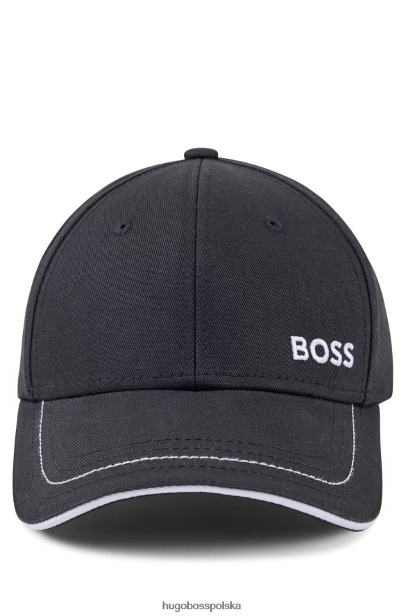 Hugo Boss czarna czapka hugo o diagonalnym splocie bawełnianym z kontrastowym logo czarny R0X0H65605