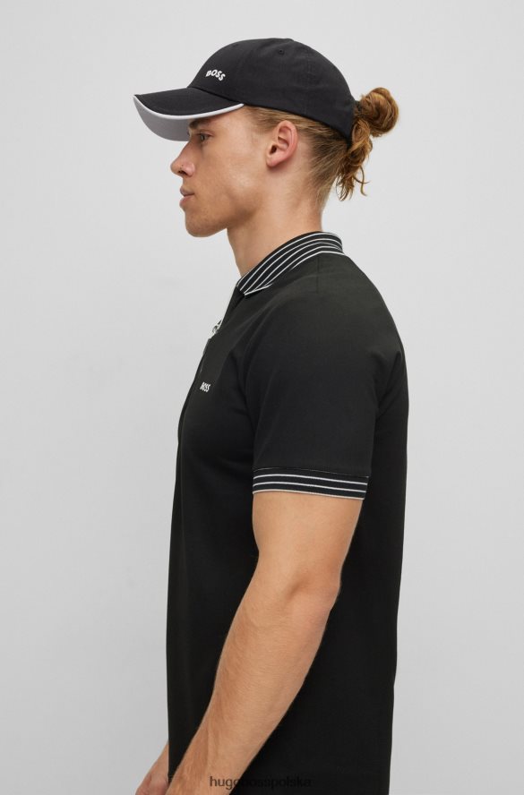 Hugo Boss czarna czapka hugo o diagonalnym splocie, z kontrastowym logo i daszkiem czarny R0X0H65190