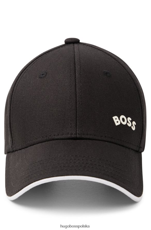 Hugo Boss czarna czapka hugo o diagonalnym splocie, z kontrastowym logo i daszkiem czarny R0X0H65190