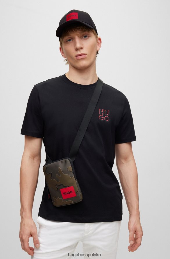 Hugo Boss czarna czapka z bawełny diagonalnej z czerwoną metką z logo hugo czarny R0X0H65069