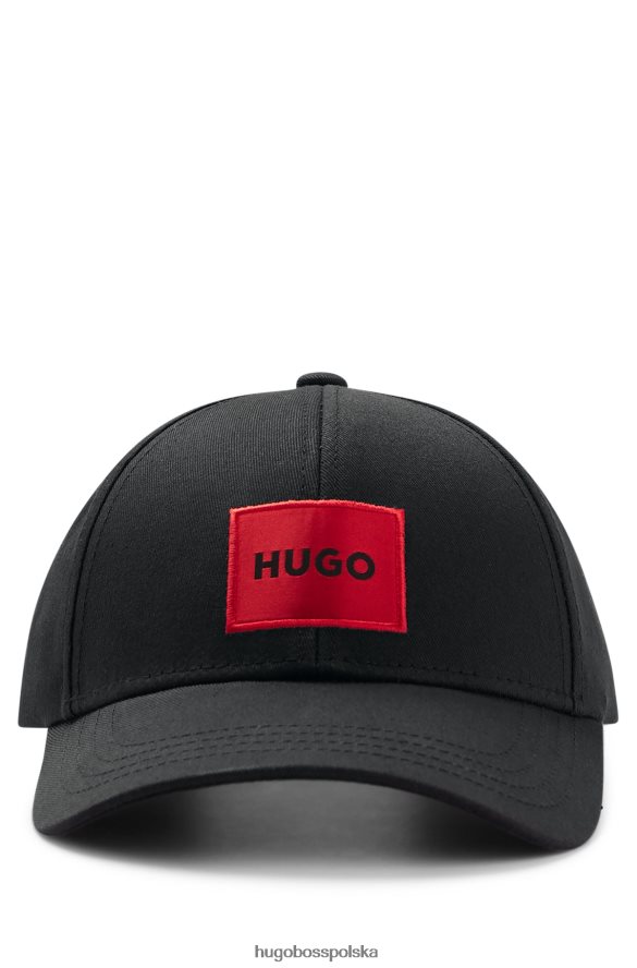 Hugo Boss czarna czapka z bawełny diagonalnej z czerwoną metką z logo hugo czarny R0X0H65069