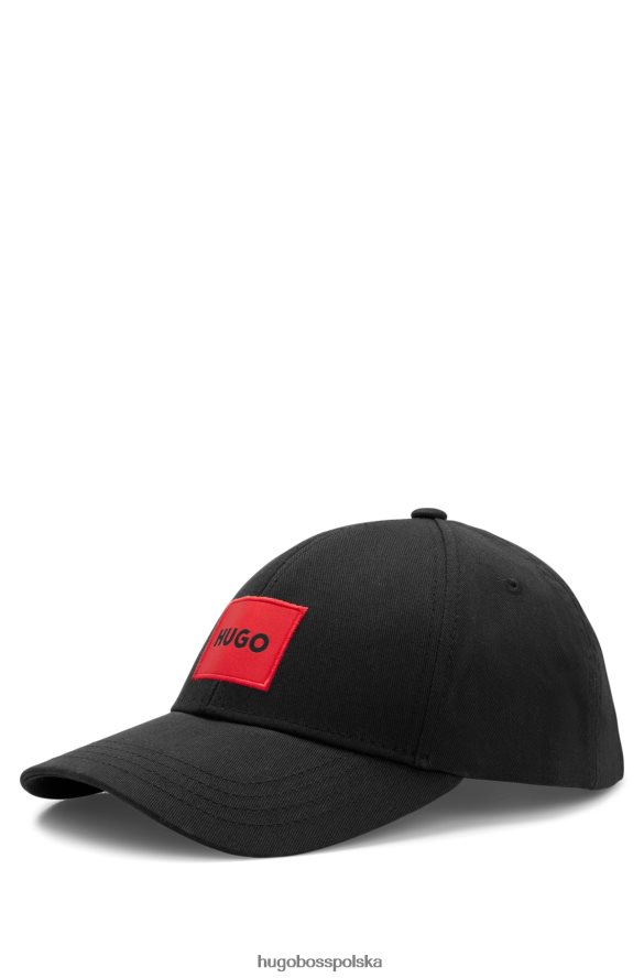Hugo Boss czarna czapka z bawełny diagonalnej z czerwoną metką z logo hugo czarny R0X0H65069