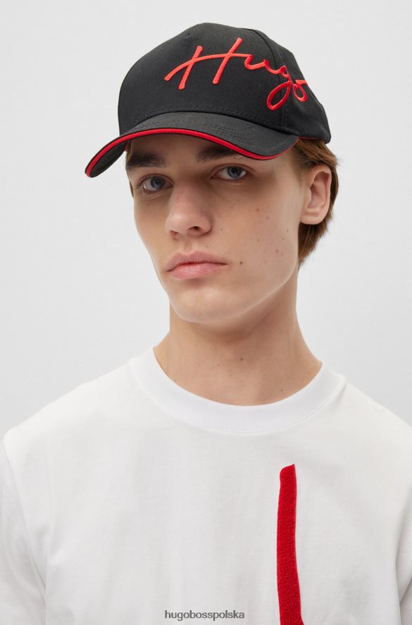 Hugo Boss czarna czapka z bawełny diagonalnej z odręcznym haftem logo hugo czarny R0X0H65767
