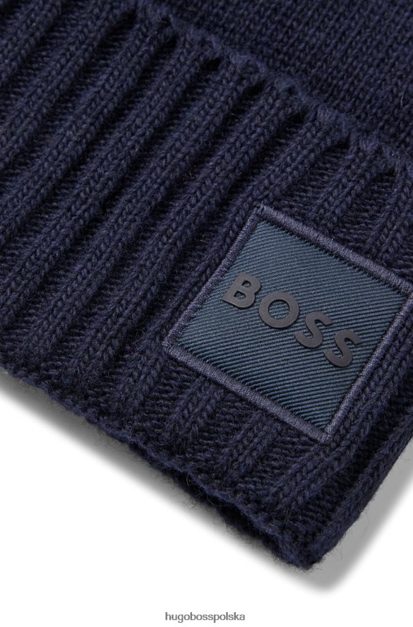 Hugo Boss dzianinowa czapka typu beanie z tkanym logo Hugo w kolorze granatowym ciemny niebieski R0X0H65114