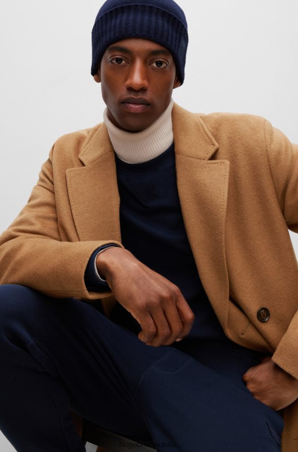 Hugo Boss dzianinowa czapka typu beanie z tkanym logo Hugo w kolorze granatowym ciemny niebieski R0X0H65114