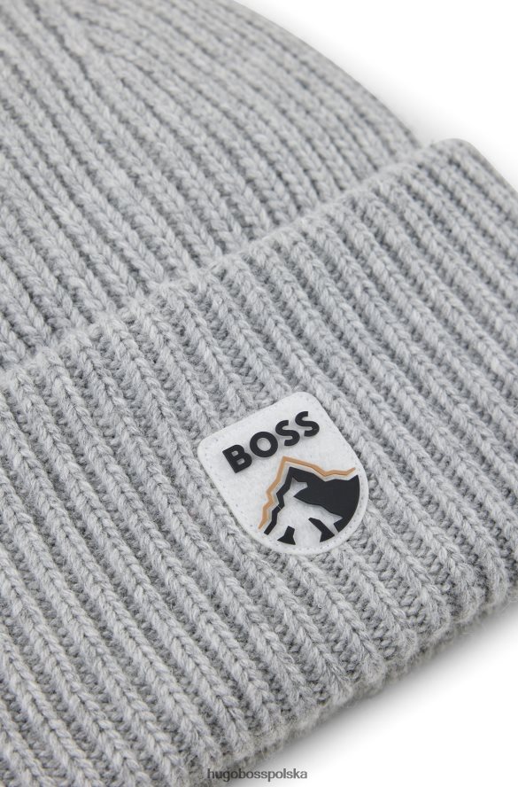 Hugo Boss gruba dzianinowa czapka typu beanie z naszywką z logo górskim w kolorze szarym hugo szary R0X0H65281