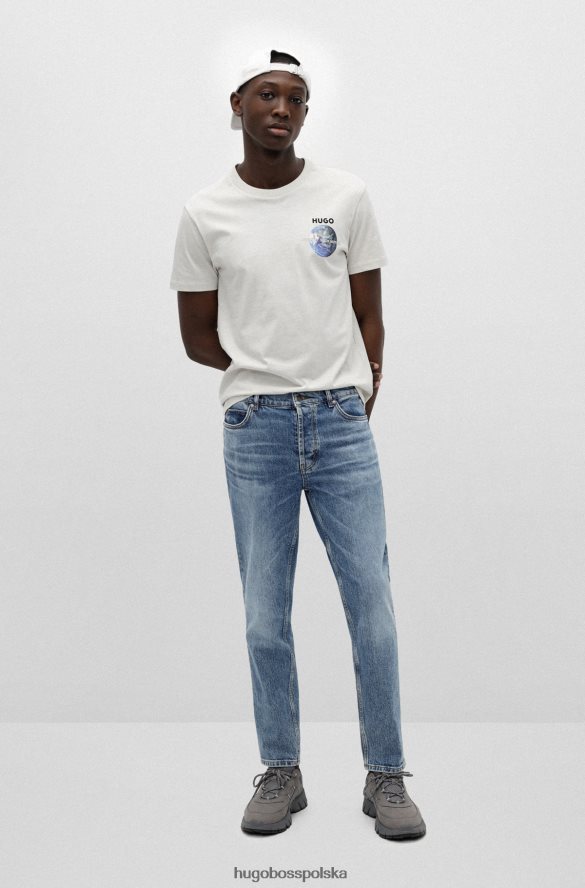 Hugo Boss jasnobeżowa czapka Hugo z bawełnianego diagonalu z nadrukiem Dnia Ziemi jasny beż R0X0H65809