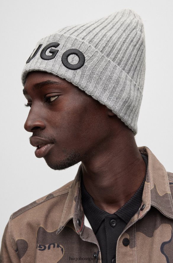 Hugo Boss jasnoszara czapka unisex hugo z dziewiczej wełny z haftowanym logo jasnoszary R0X0H65244