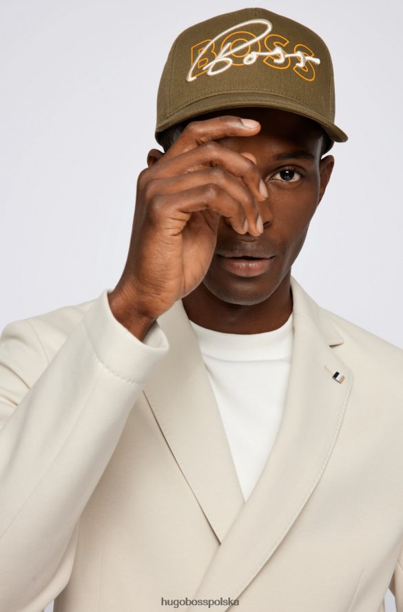 Hugo Boss jasnozielona czapka z bawełnianego diagonalu z logo nowego sezonu hugo jasnozielony R0X0H65497
