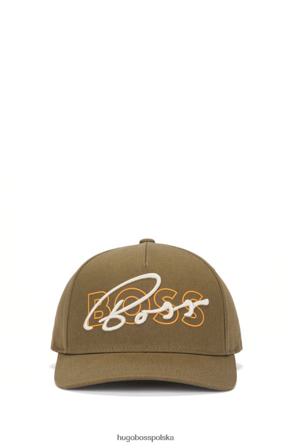 Hugo Boss jasnozielona czapka z bawełnianego diagonalu z logo nowego sezonu hugo jasnozielony R0X0H65497