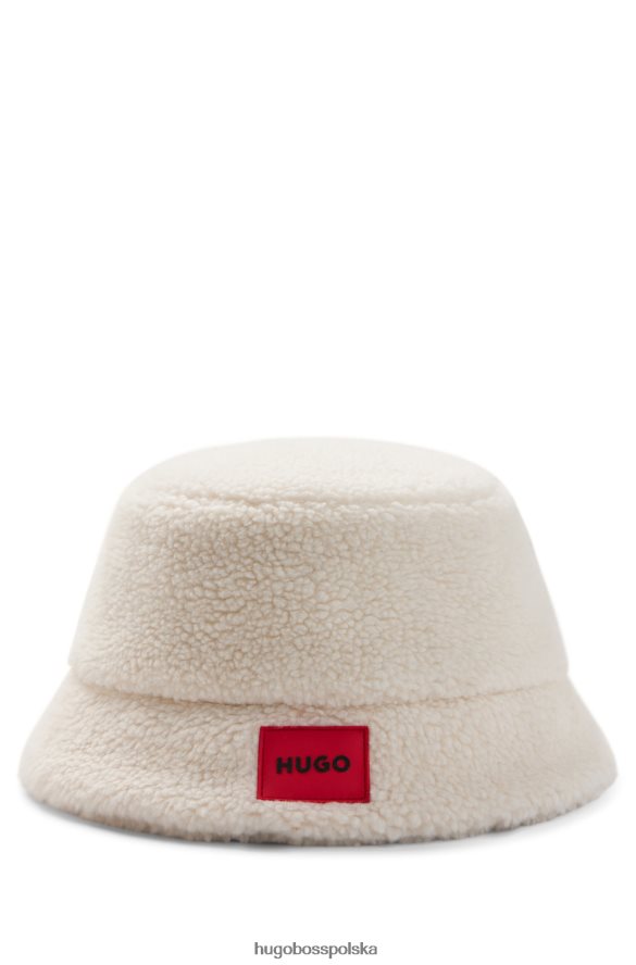 Hugo Boss kapelusz typu Bucket z pluszowego polaru z czerwoną metką z logo, biały hugo biały R0X0H65596