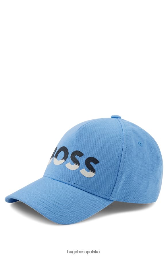 Hugo Boss niebieska czapka z bawełnianego diagonalu z nadrukowanym logo Hugo w blokach kolorystycznych niebieski R0X0H65415