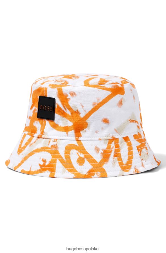 Hugo Boss pomarańczowy kapelusz typu Bucket hugo z grafiką graffiti, z bawełnianego diagonalu Pomarańczowy R0X0H65755