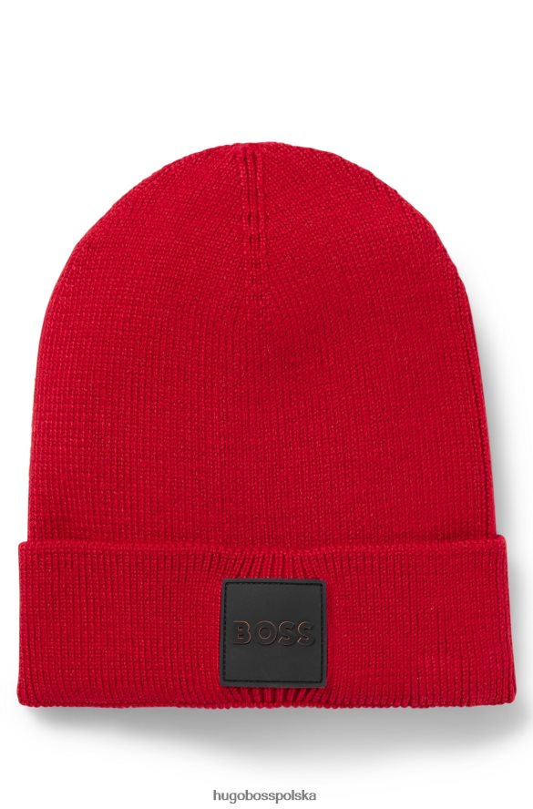 Hugo Boss prążkowana czapka typu beanie z silikonową naszywką z logo Hugo w kolorze czerwonym czerwony R0X0H65714