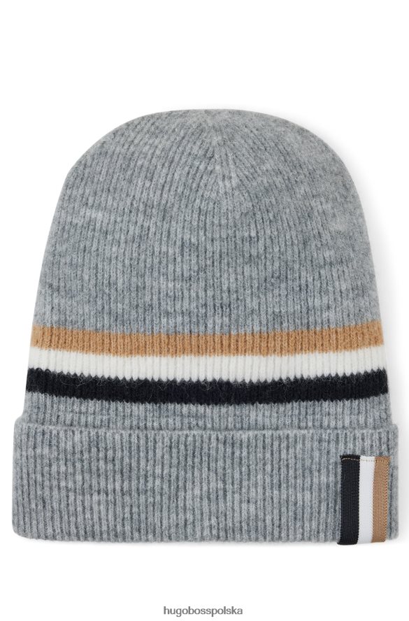 Hugo Boss srebrna, prążkowana czapka typu beanie Hugo z charakterystycznymi paskami srebro R0X0H65290