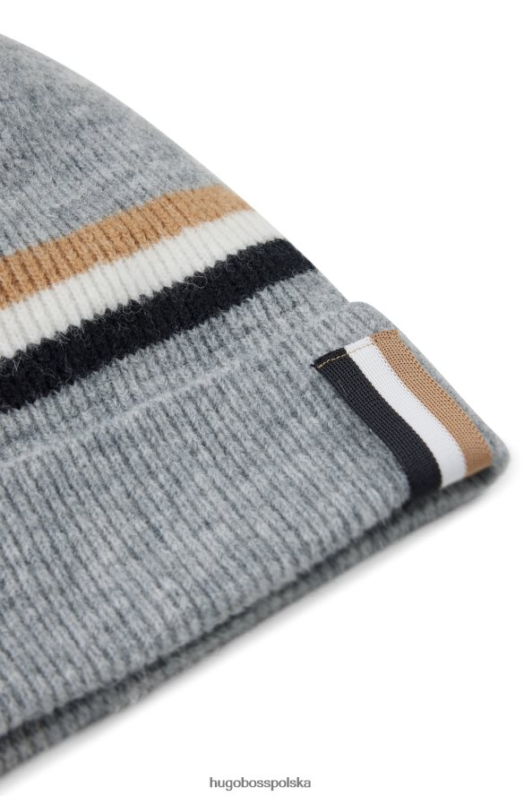 Hugo Boss srebrna, prążkowana czapka typu beanie Hugo z charakterystycznymi paskami srebro R0X0H65290