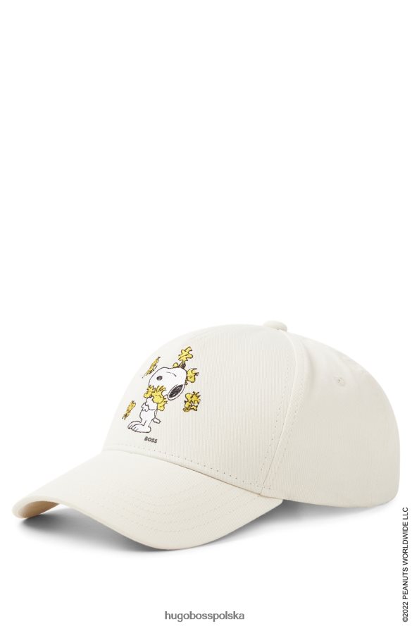 Hugo Boss x Czapka z daszkiem z graficznym nadrukiem orzeszków ziemnych, wykonana z bawełnianego diagonalu z grafiką z logo biały R0X0H65272