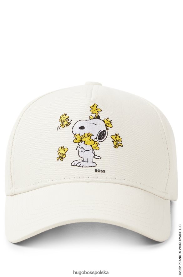 Hugo Boss x Czapka z daszkiem z graficznym nadrukiem orzeszków ziemnych, wykonana z bawełnianego diagonalu z grafiką z logo biały R0X0H65272