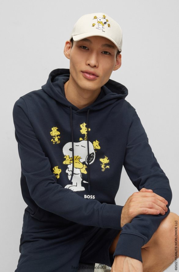 Hugo Boss x Czapka z daszkiem z graficznym nadrukiem orzeszków ziemnych, wykonana z bawełnianego diagonalu z grafiką z logo biały R0X0H65272