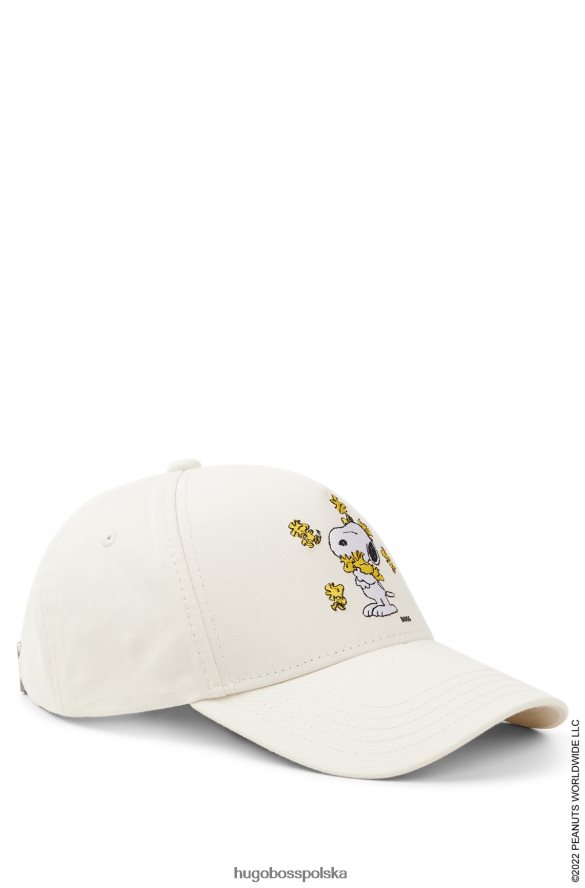 Hugo Boss x Czapka z daszkiem z graficznym nadrukiem orzeszków ziemnych, wykonana z bawełnianego diagonalu z grafiką z logo biały R0X0H65272