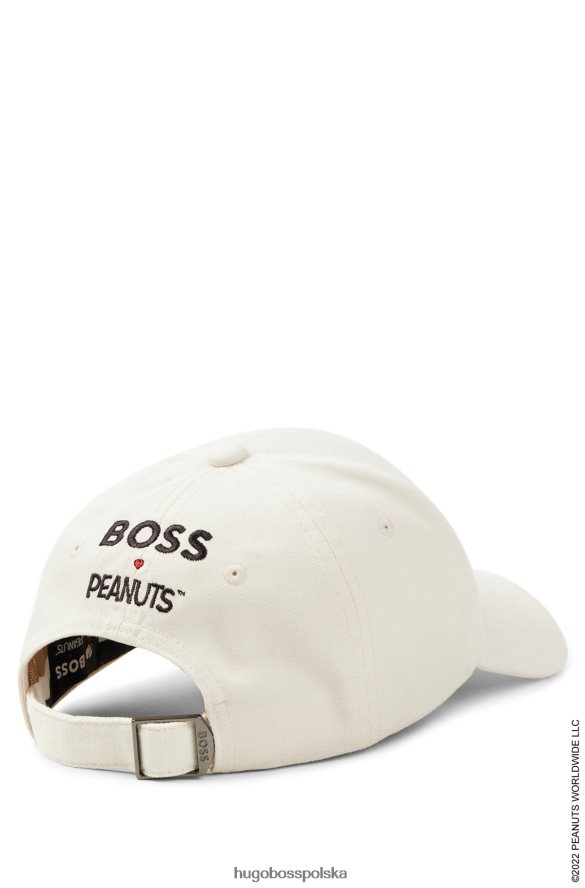 Hugo Boss x Czapka z daszkiem z graficznym nadrukiem orzeszków ziemnych, wykonana z bawełnianego diagonalu z grafiką z logo biały R0X0H65272